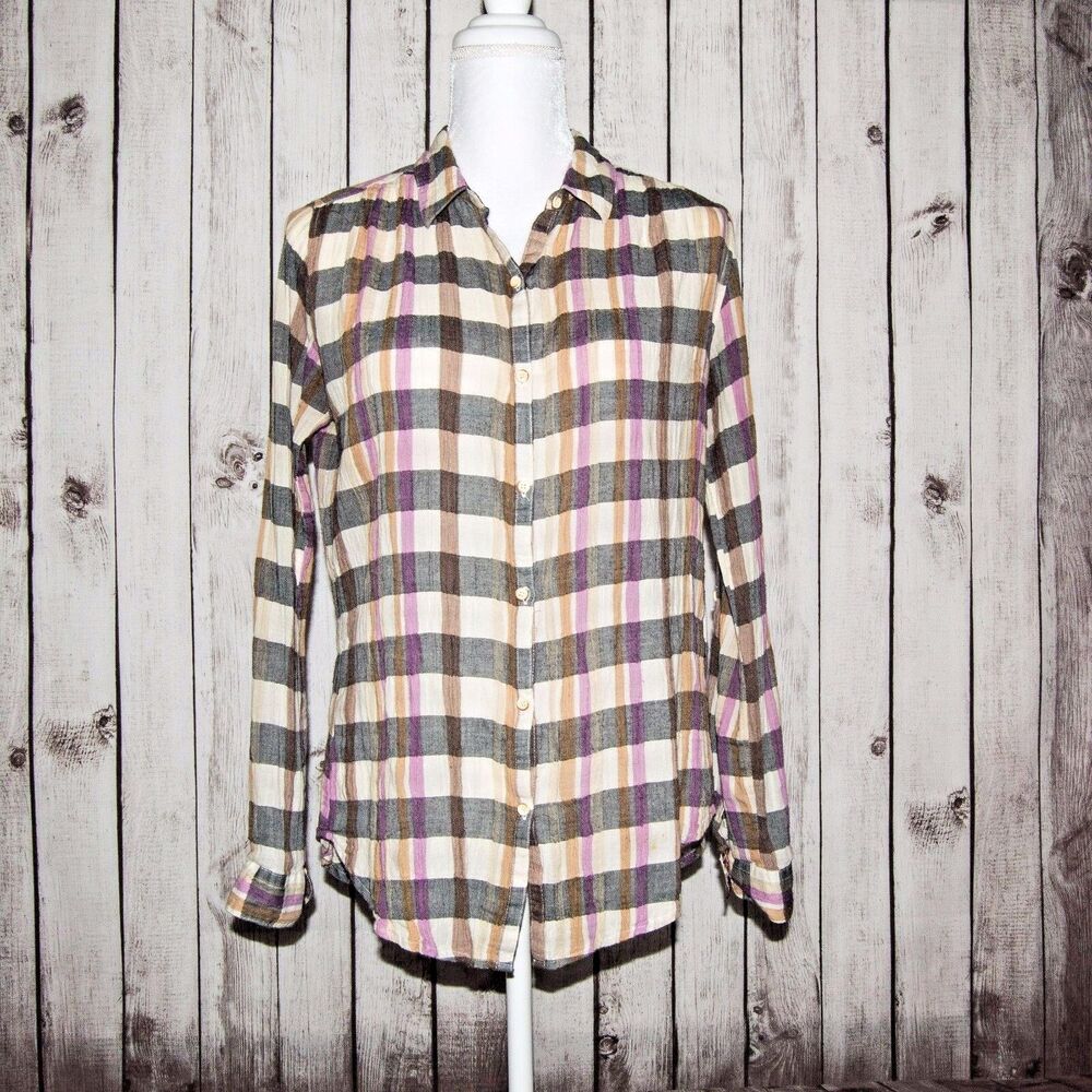 Isabella Sinclair Button up Blouse Lace Back multi color plaid Size S